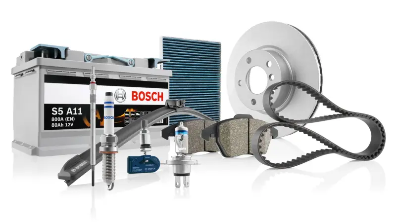Spare parts and vehicle accessories: batteries, filters, drive belts, brake systems, spark plugs, vehicle lamps, windshield wipers