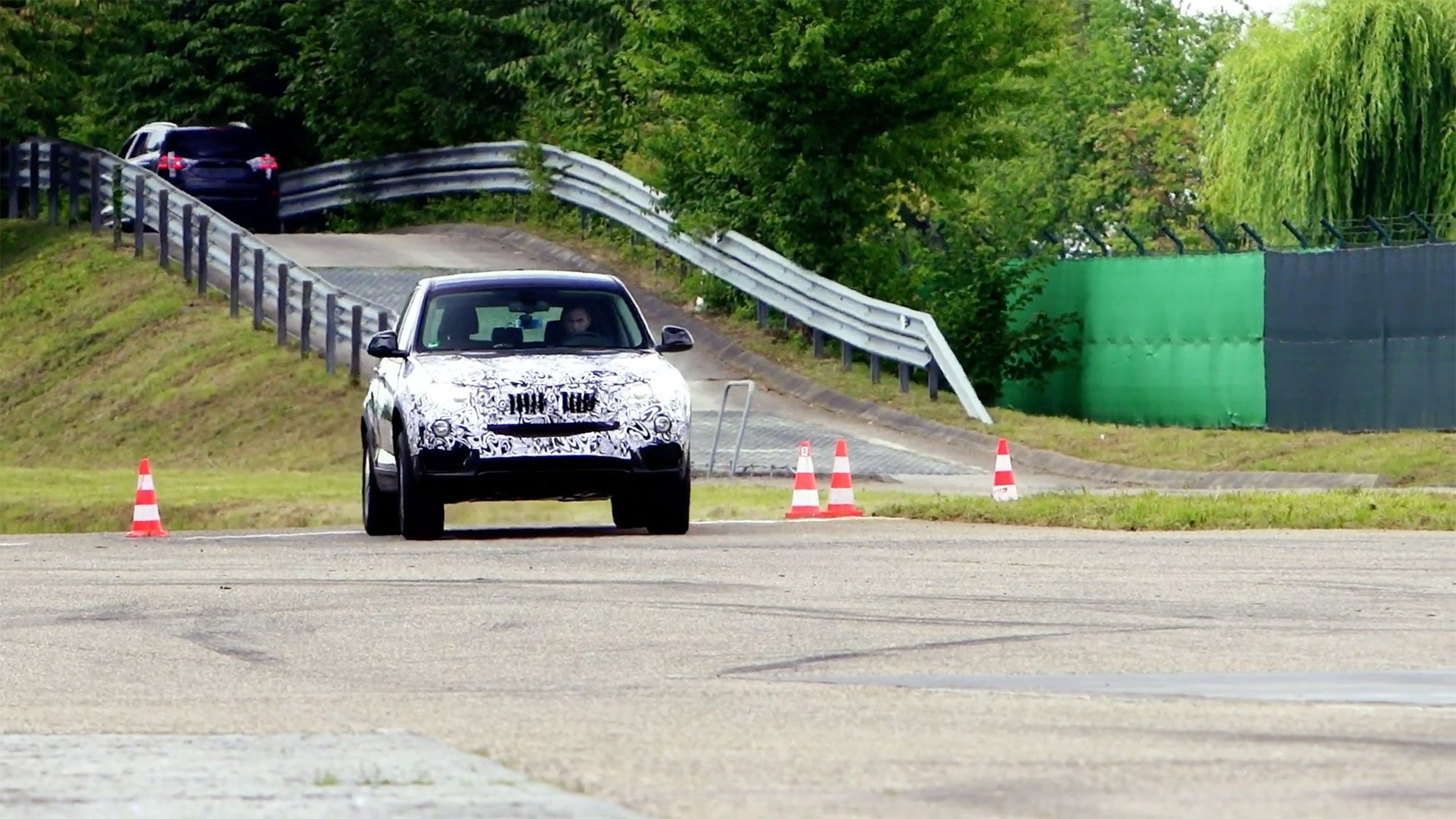 Vehicle on a test track for testing brakes
